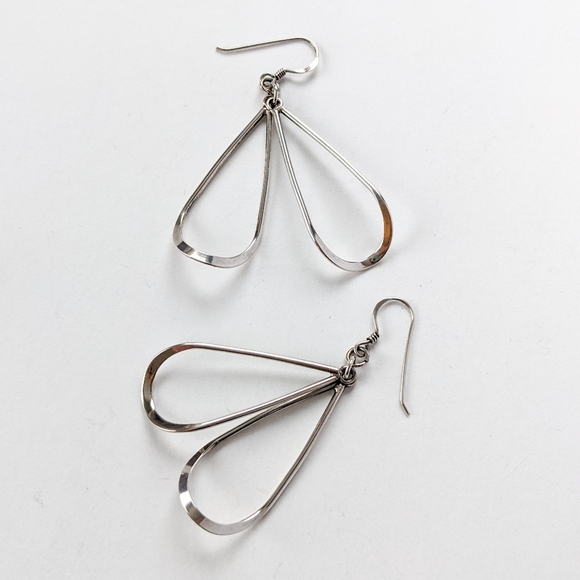 Sterling Silver Double Teardrop Dangle Earrings - Picture 3 of 4